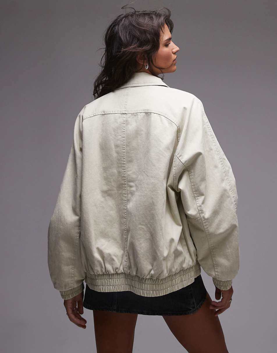 Topshop acid washed bomber jacket in stone