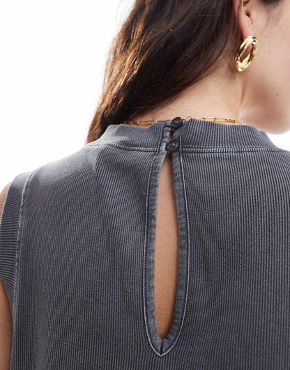 ASOS DESIGN ribbed tank romper in washed gray