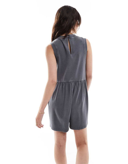 ASOS DESIGN ribbed tank romper in washed gray