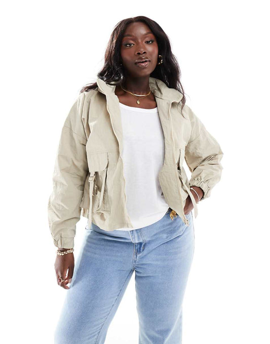 Yours cropped utility jacket in beige