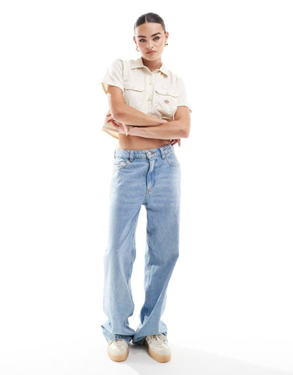 Dickies short sleeve cropped shirt with pocket detail in white