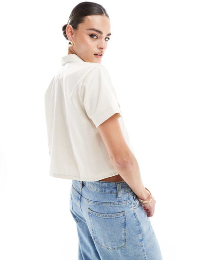 Dickies short sleeve cropped shirt with pocket detail in white