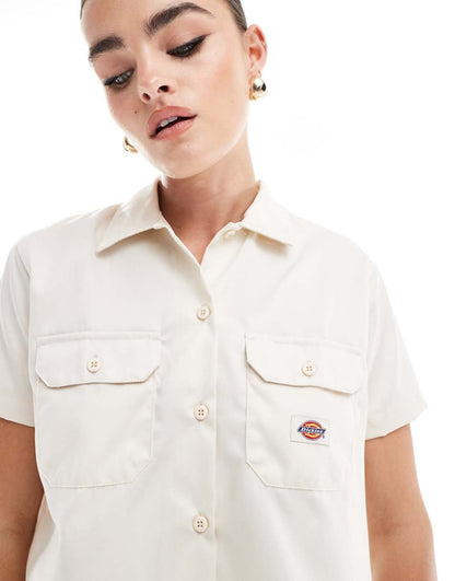 Dickies short sleeve cropped shirt with pocket detail in white