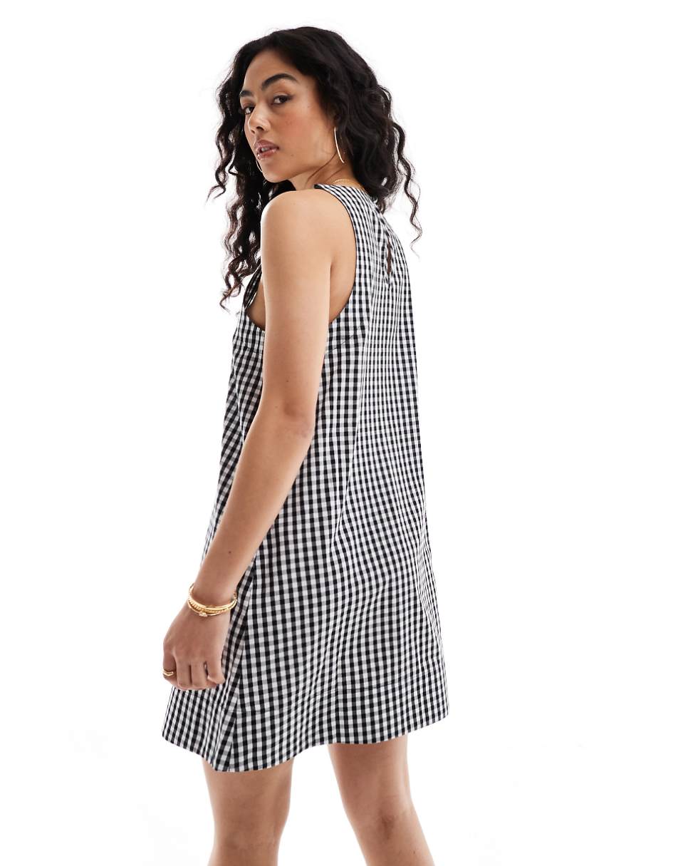 ASOS DESIGN high neck swing mini linen sundress in mono gingham