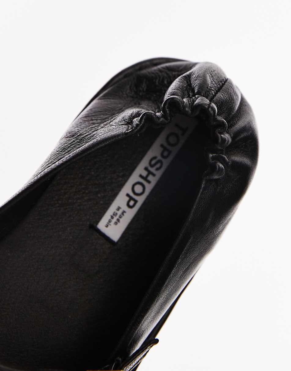 Topshop Bonny premium leather round toe ballet flats in black