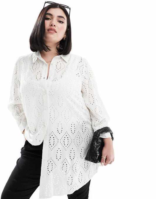 Yours eyelet shirt in white