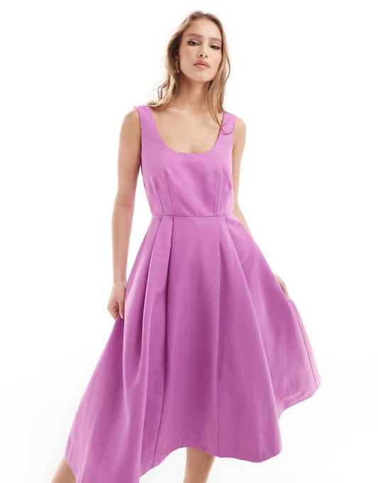Closet London Full skirt midi dress in violet