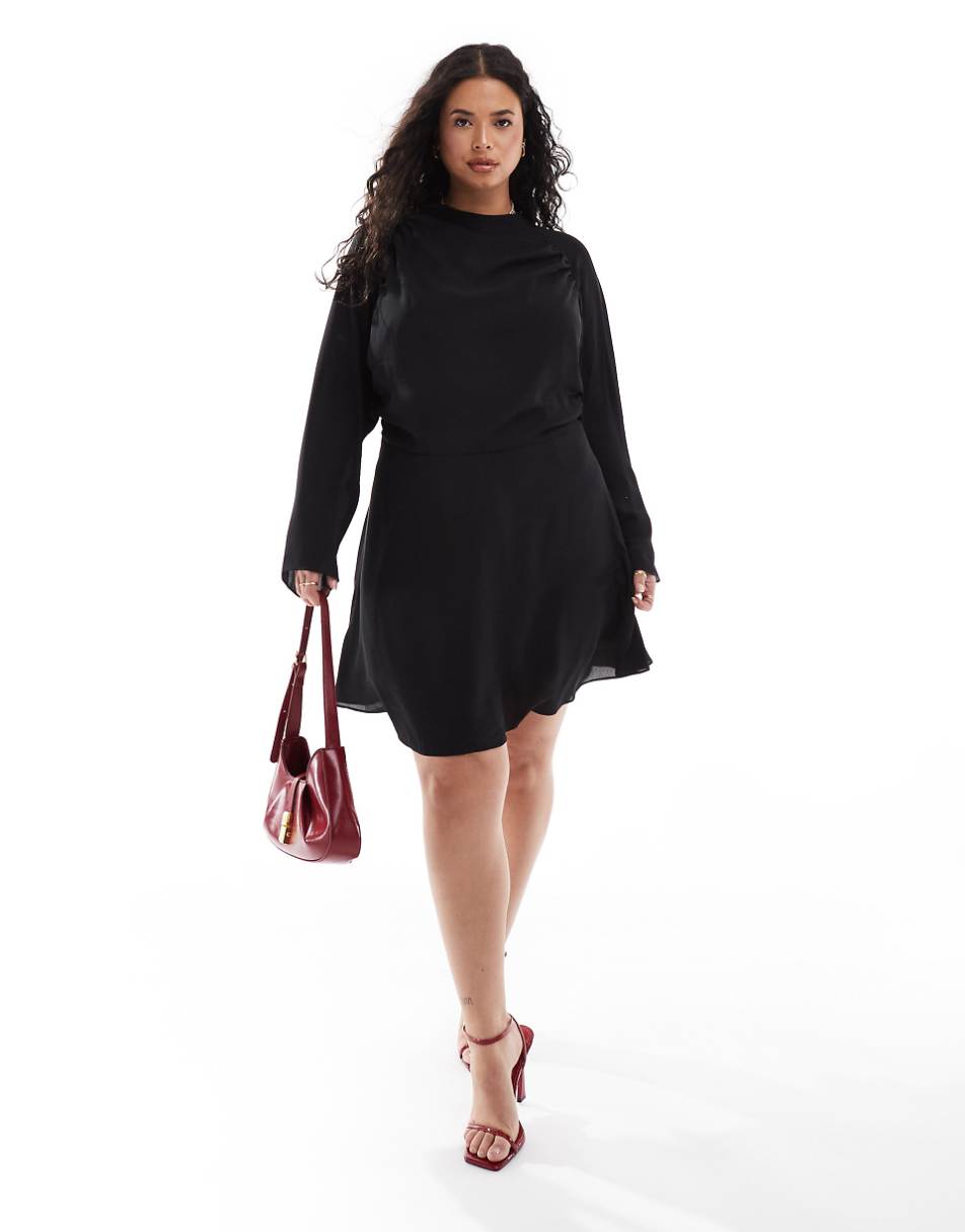 ASOS DESIGN Curve high neck mini tea dress in black