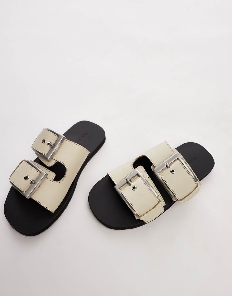 Topshop Kiara leather sandals with chunky buckles in off white