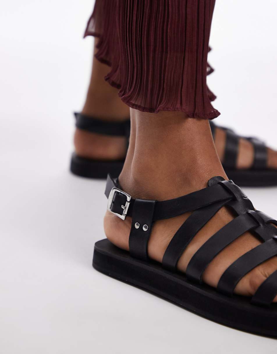 Topshop Julian leather fisherman sandals in black