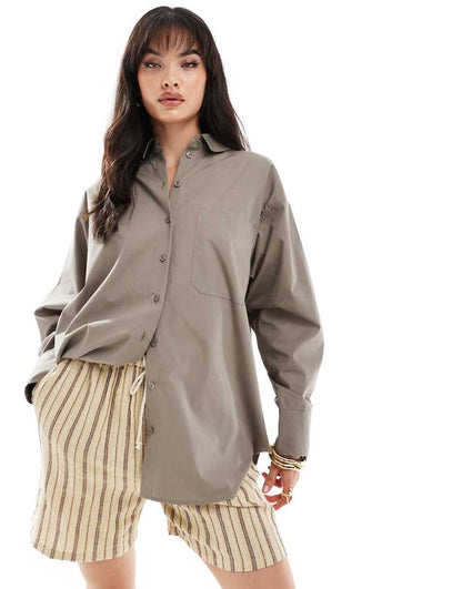 ASOS DESIGN oversized shirt in khaki
