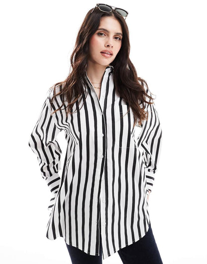 ASOS DESIGN oversized shirt in black and white stripe