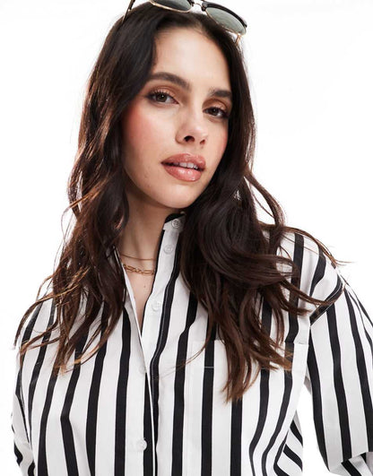 ASOS DESIGN oversized shirt in black and white stripe