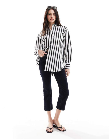 ASOS DESIGN oversized shirt in black and white stripe