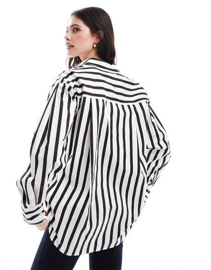 ASOS DESIGN oversized shirt in black and white stripe