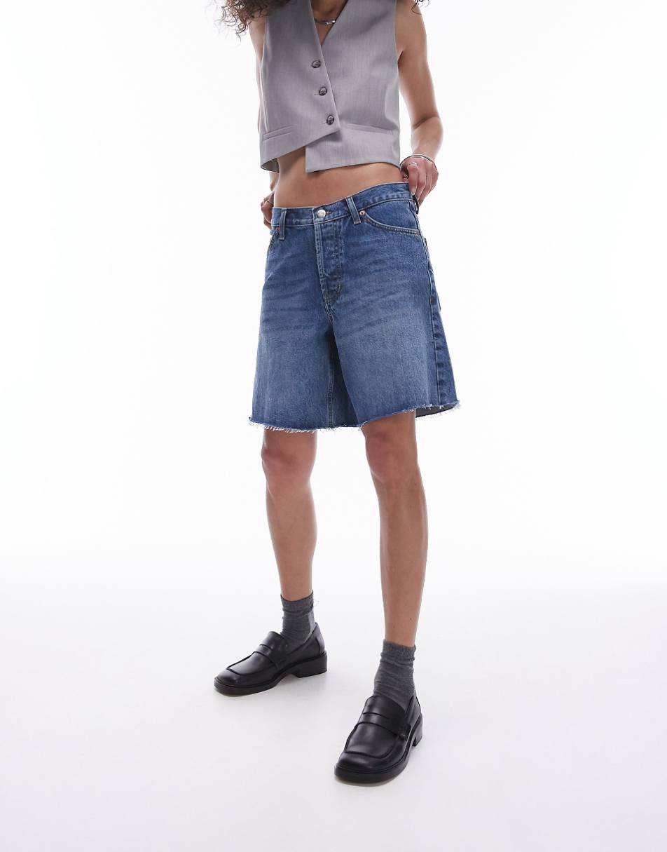 Topshop denim loose jorts in mid blue