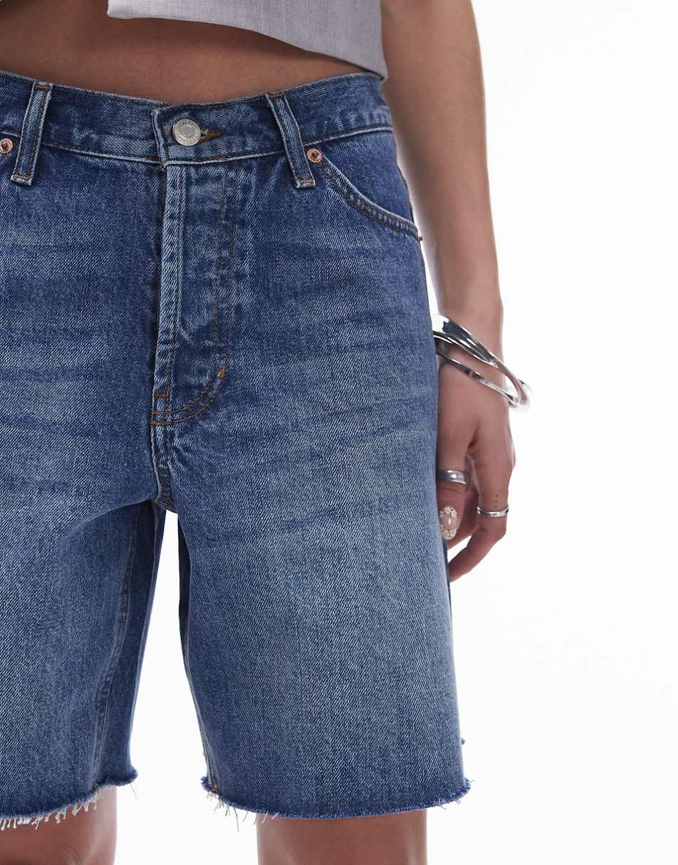 Topshop denim loose jorts in mid blue