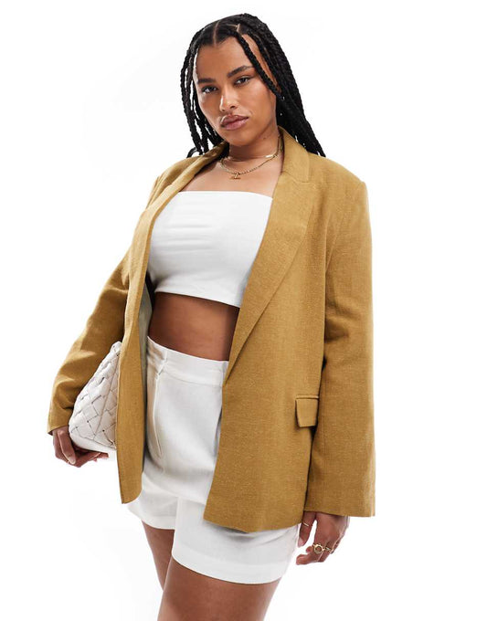 ASOS DESIGN Curve relaxed linen mix blazer in white