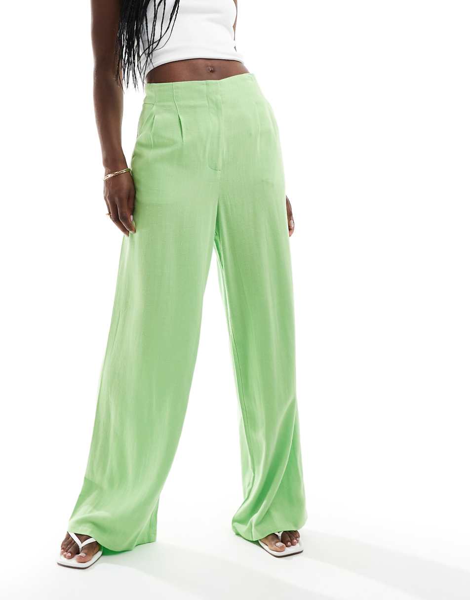 ASOS DESIGN high rise seam detail linen look pants in light green