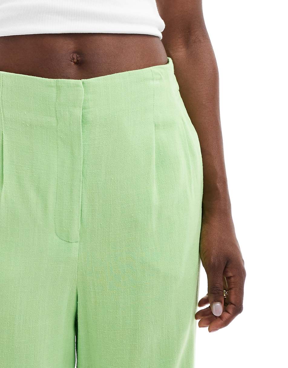 ASOS DESIGN high rise seam detail linen look pants in light green