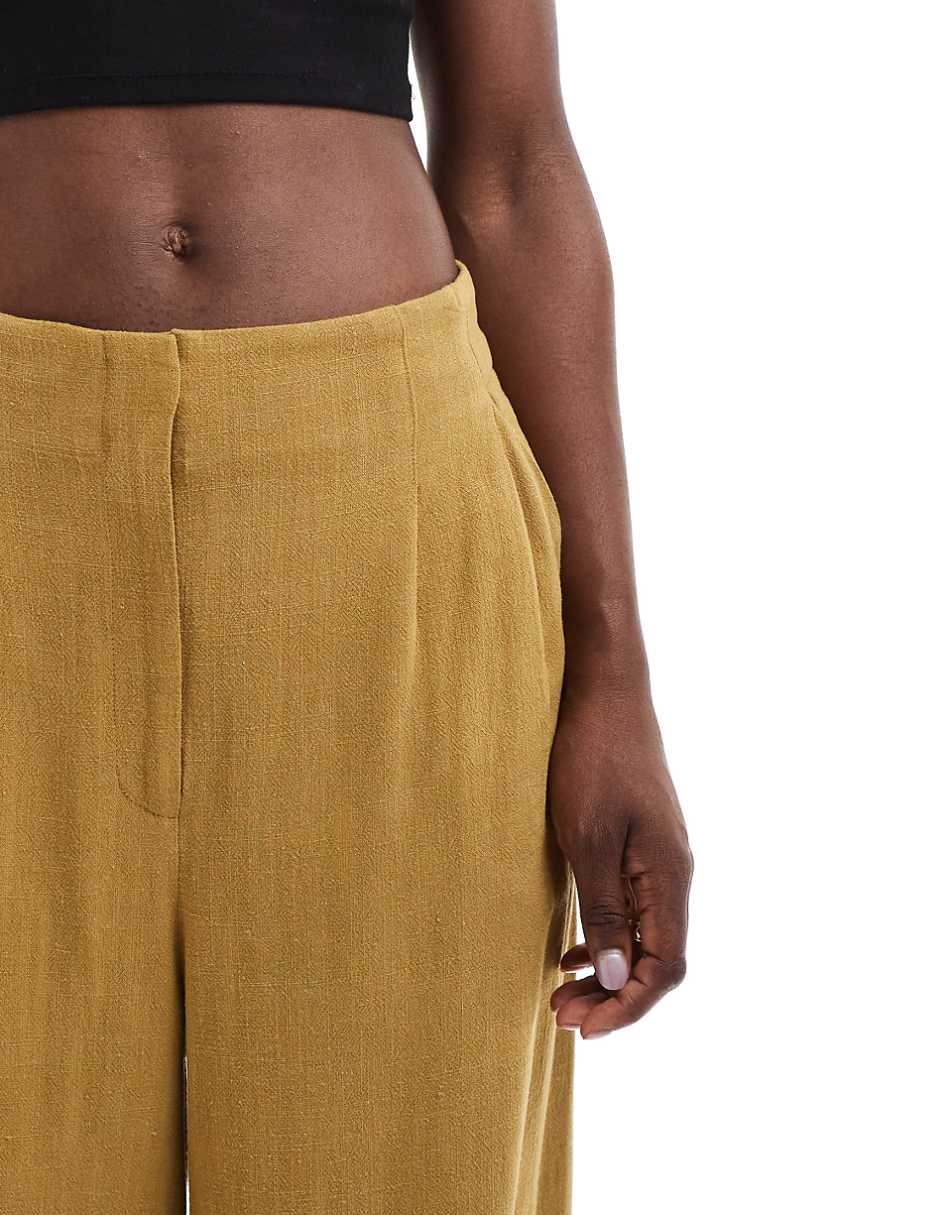 ASOS DESIGN high waist seam detail tailored pants with linen in olive