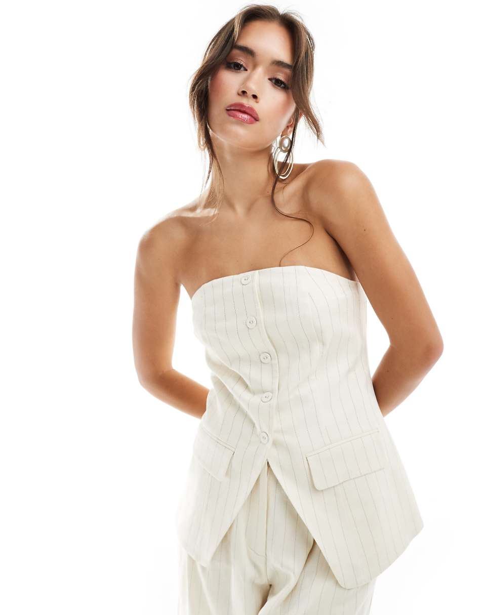 ASOS DESIGN Premium tailored longline bandeau top in cream stripe