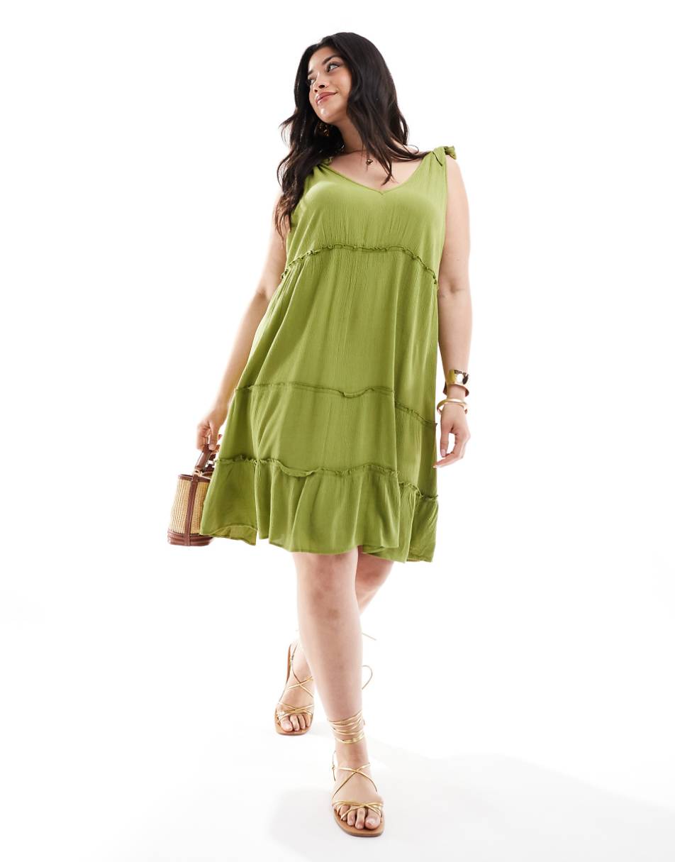 Yours frill tiered mini dress in green