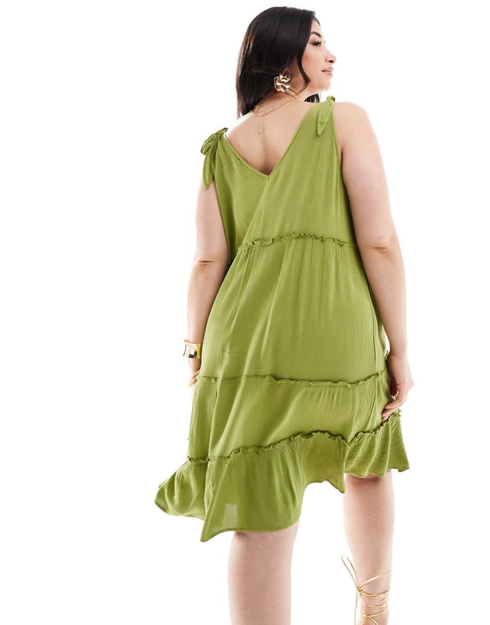 Yours frill tiered mini dress in green