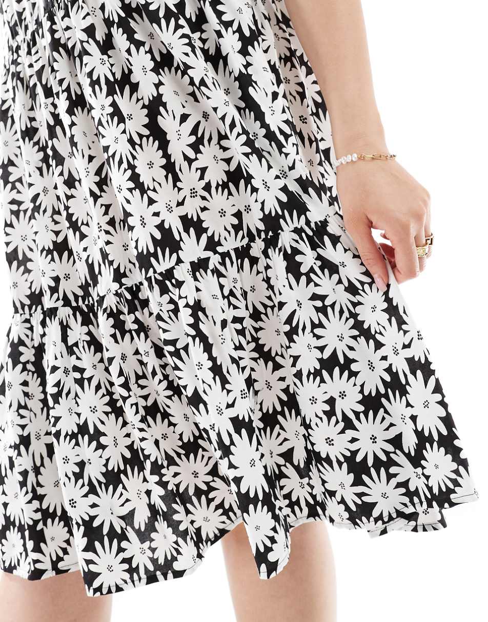 Yours tiered midi dress in black and white floral