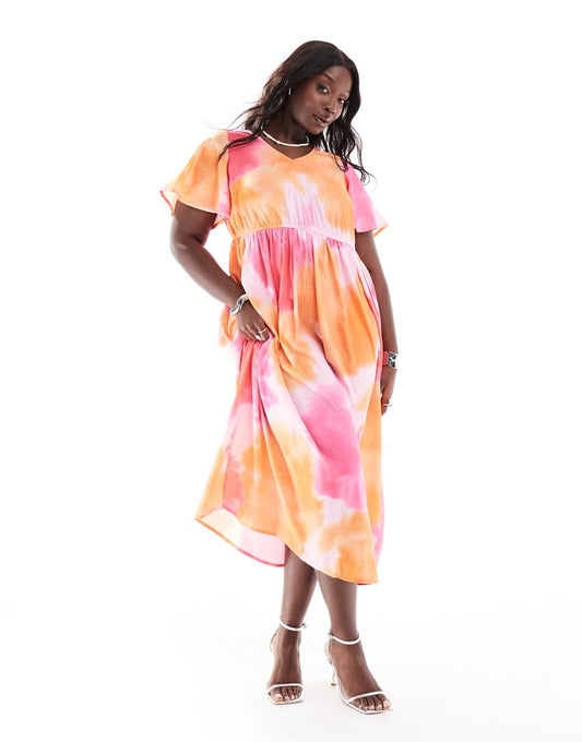 Yours tie-back dress in pink blur print