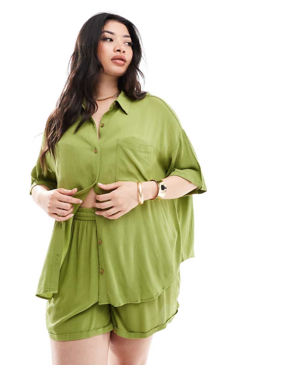 Yours crinkle shirt in olive - part of a set