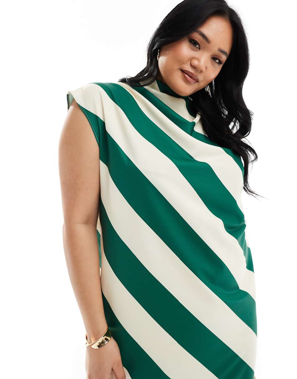 ASOS DESIGN Curve high neck column dress in stripe