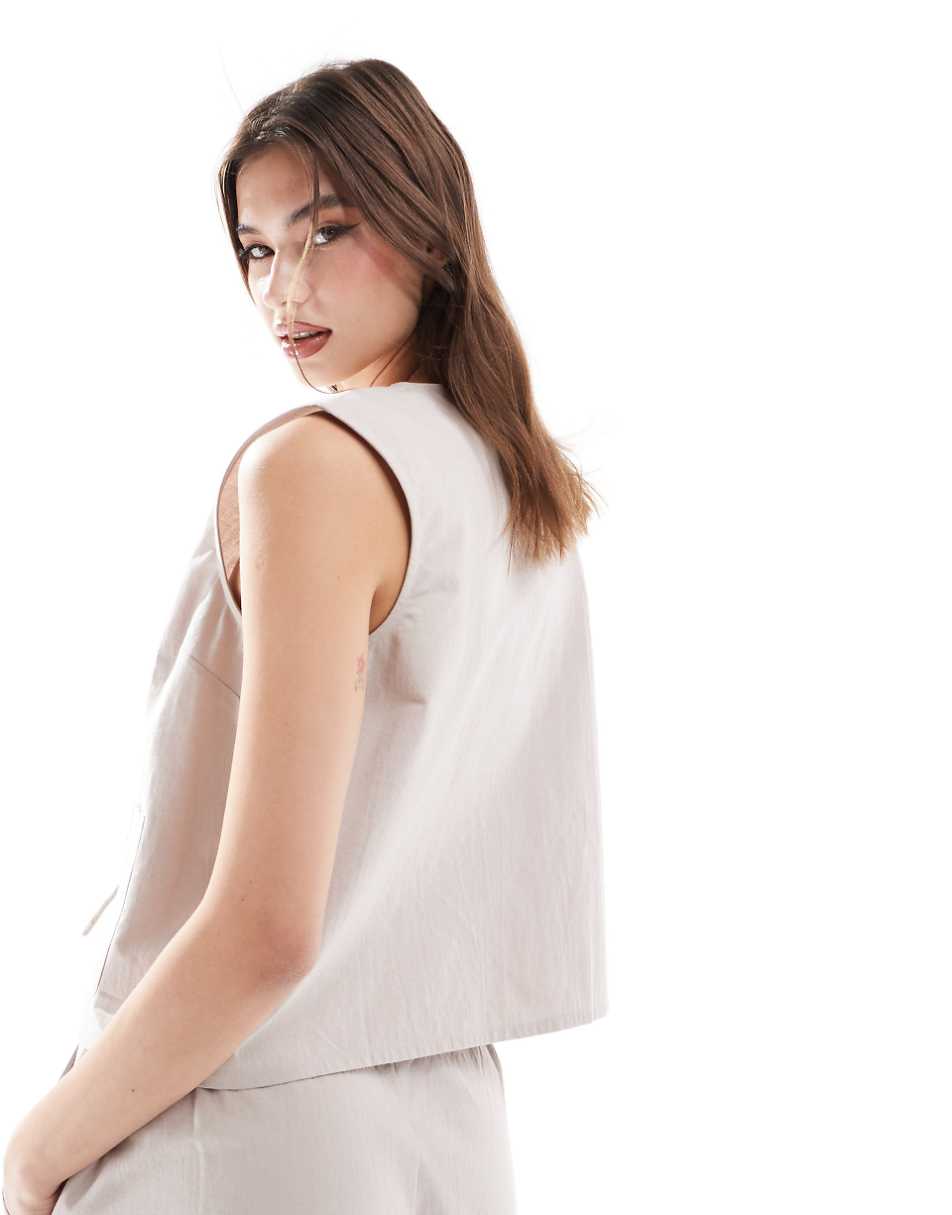 ASOS DESIGN Circular Design Collection tie front top in crinkle fabric in stone - part of a set