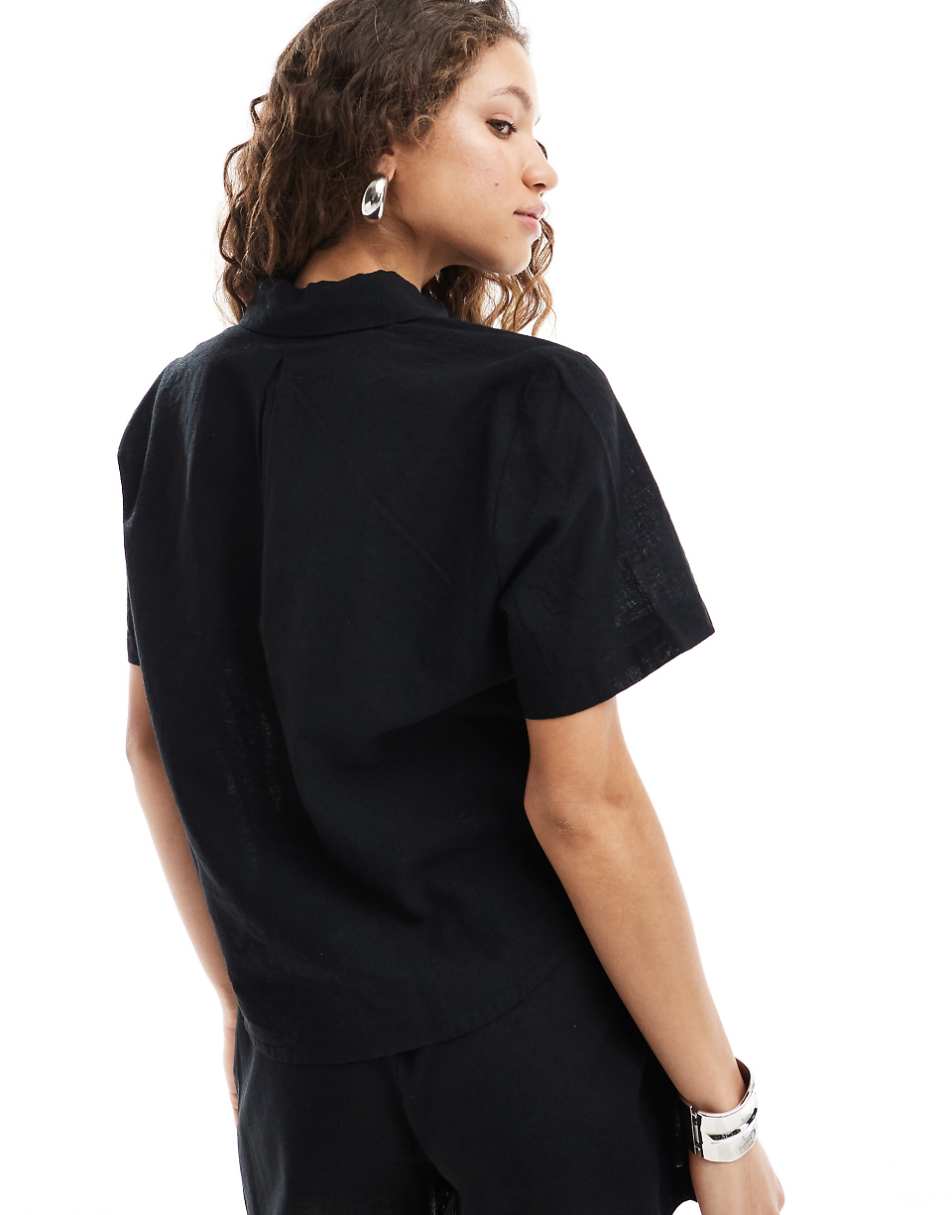 Monki short sleeve linen shirt in black - part of a set