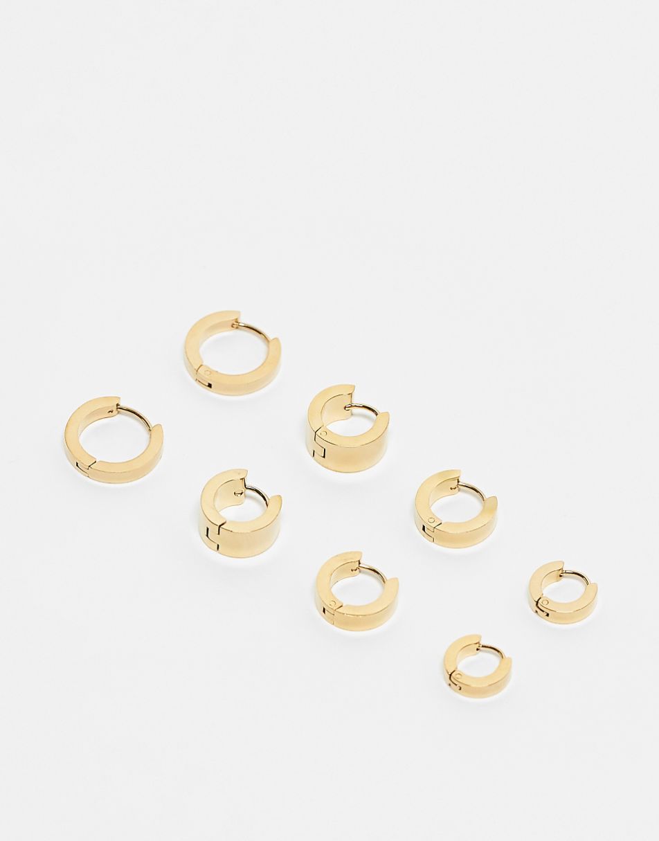 Topshop Peyton waterproof stainless steel pack of 4 hoop earrings in gold tone