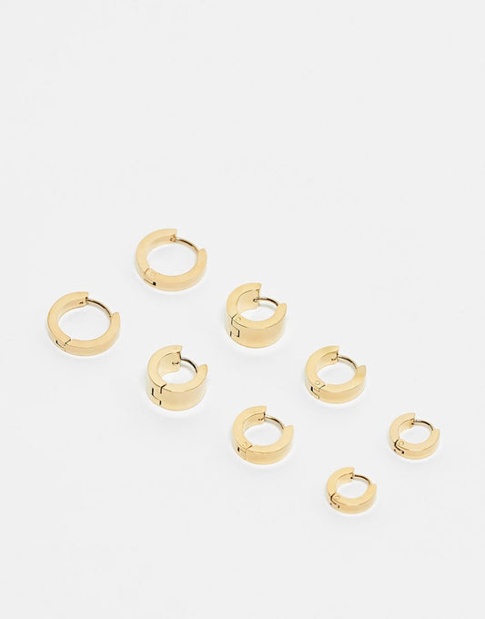 Topshop Peyton waterproof stainless steel pack of 4 hoop earrings in gold tone