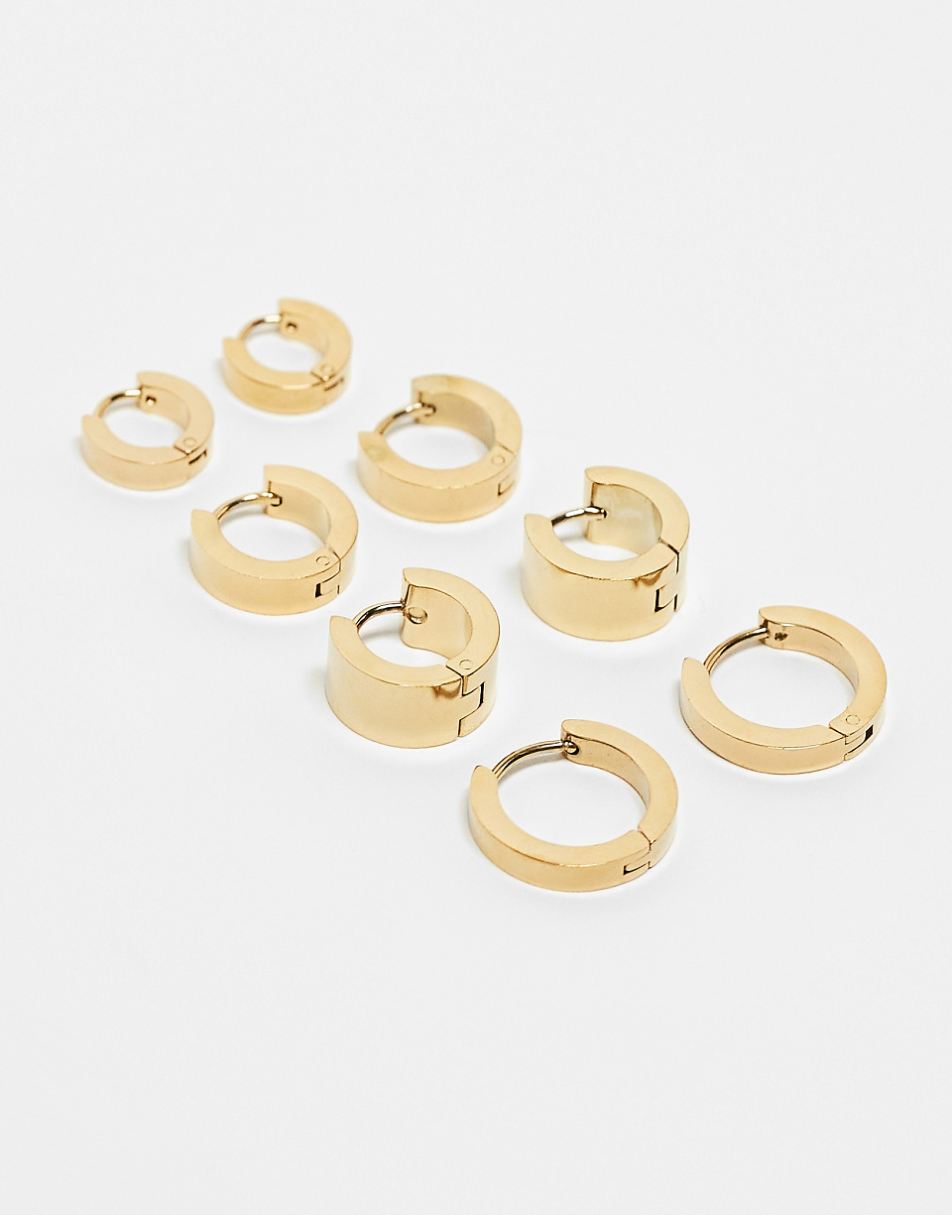 Topshop Peyton waterproof stainless steel pack of 4 hoop earrings in gold tone