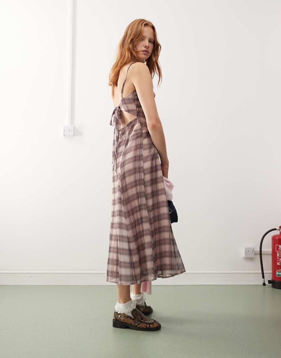 Reclaimed Vintage maxi slip dress in washed pink check