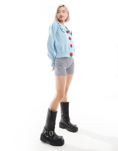 Neon Rose pointelle rose bud detail cardigan in baby blue