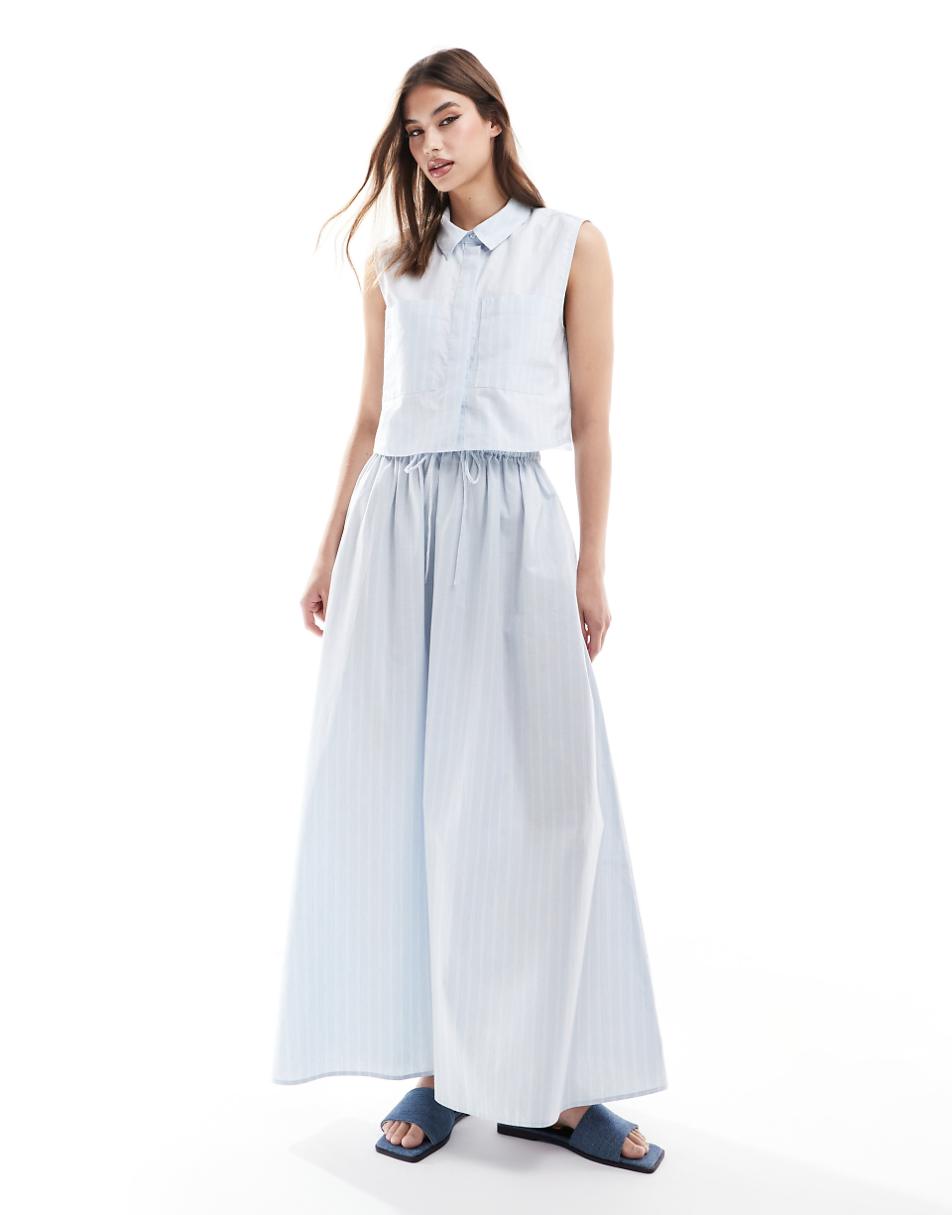 ASOS DESIGN sleeveless cropped shirt in blue and white stripe