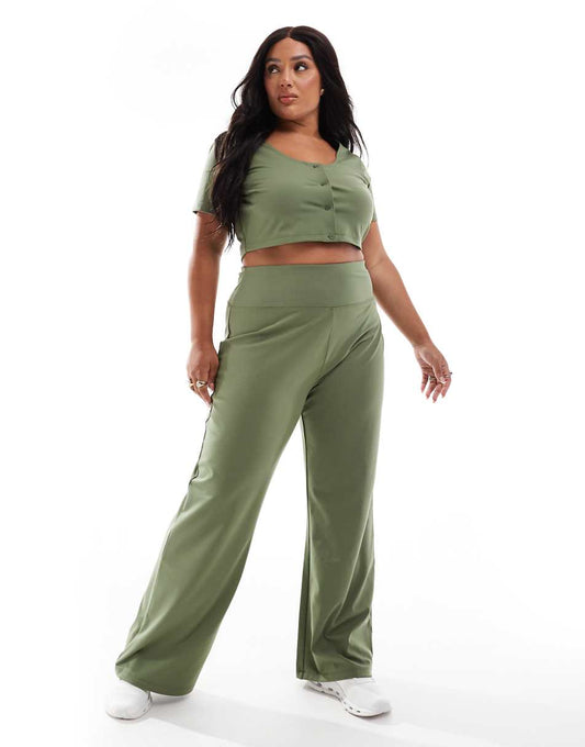 ASOS 4505 Curve Icon soft touch wide leg dance pants in khaki