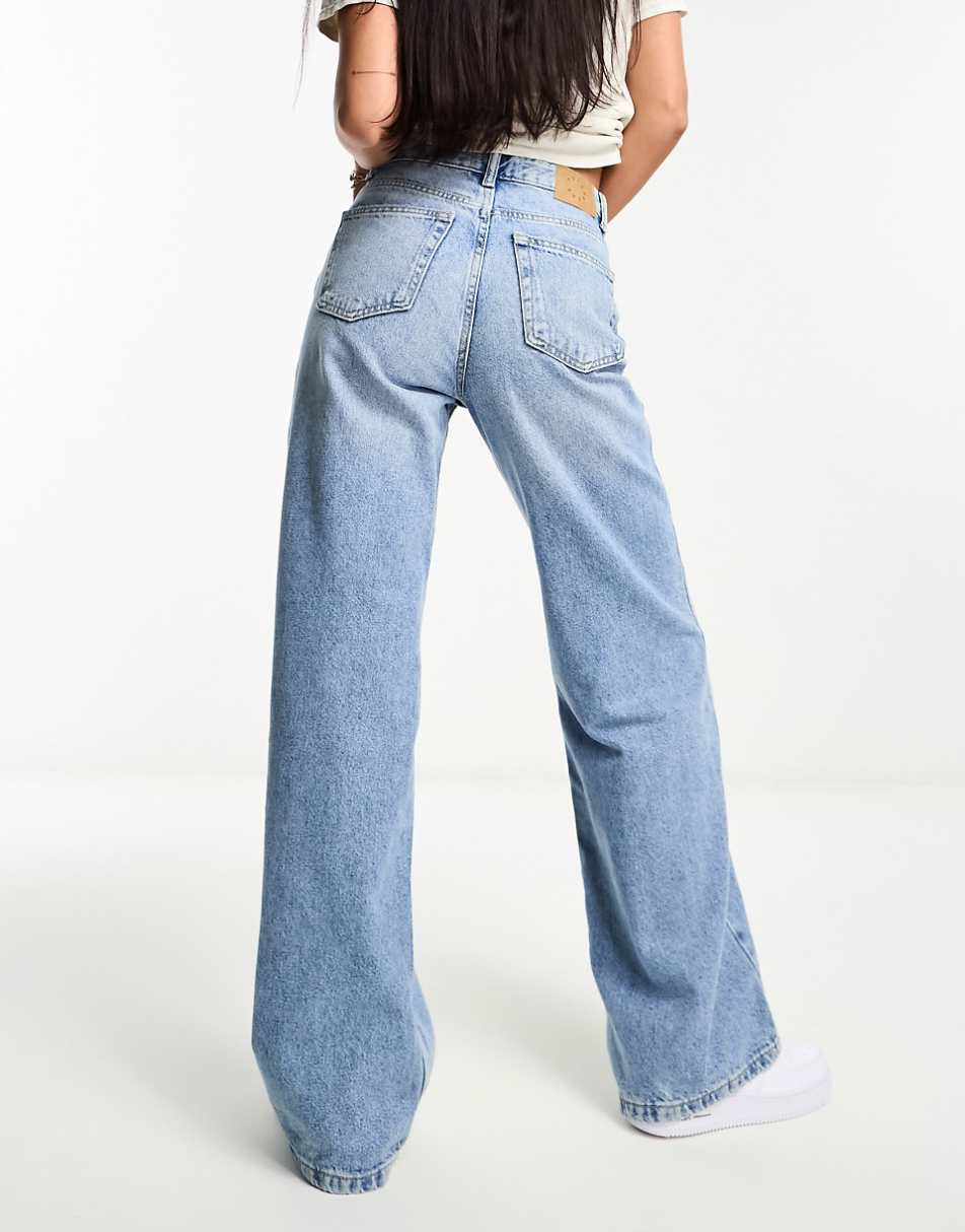 Pull&Bear high rise wide leg jeans in medium blue