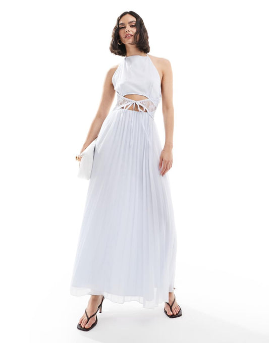 ASOS DESIGN halter cowl neck lace tie waist pleat dress midi