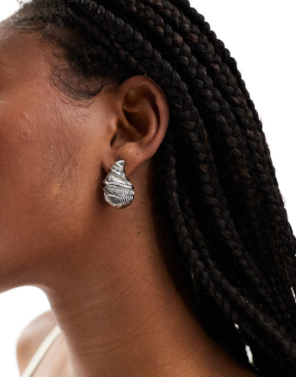 8 Other Reasons Lonsdale statement shell earrings in rhodium plated