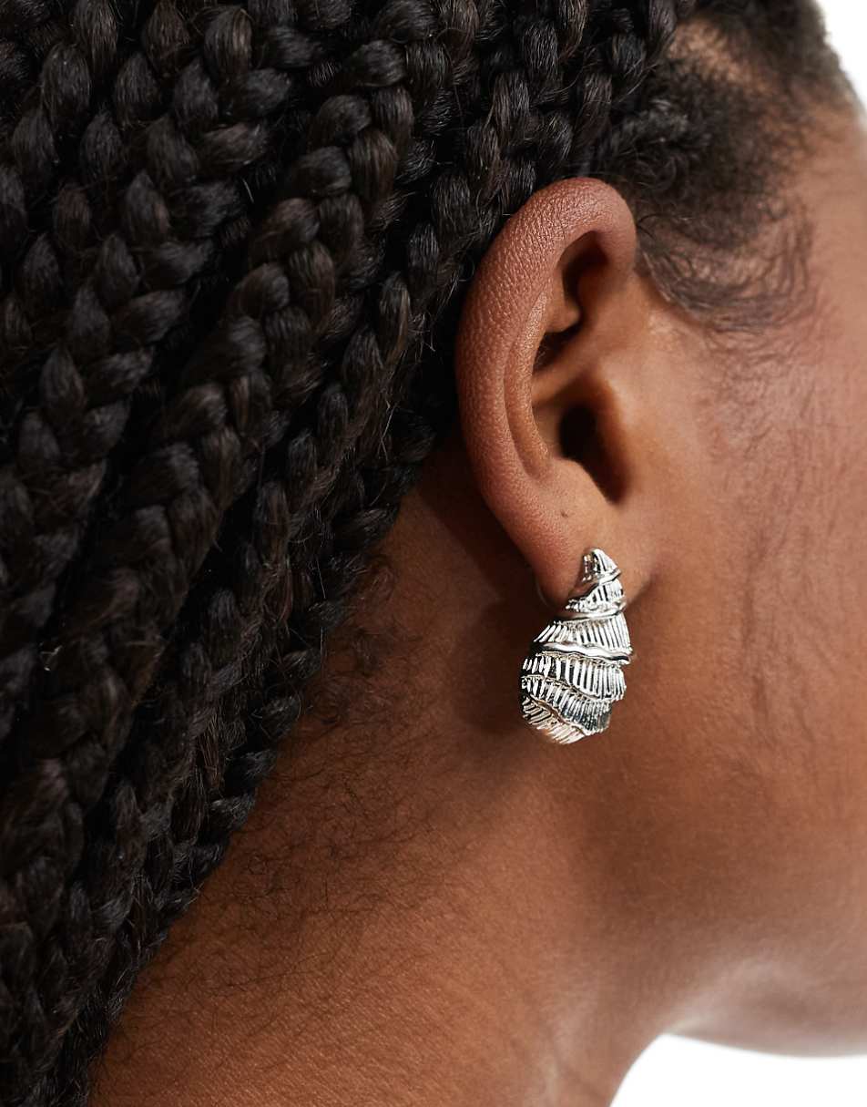 8 Other Reasons Lonsdale statement shell earrings in rhodium plated