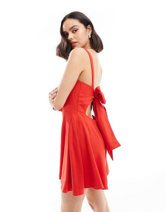 ASOS DESIGN bow back romper in red