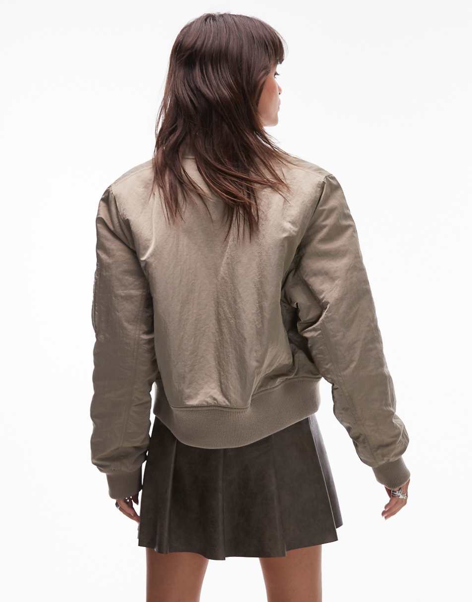 Topshop oversized cropped bomber jacket in mushroom