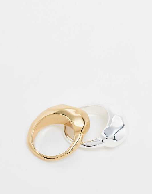 Topshop Rooni pack of 2 thick molten rings in multi plated