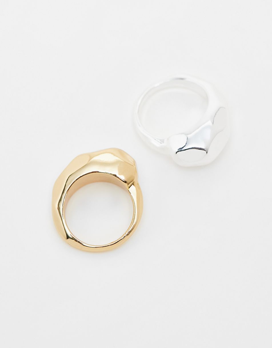 Topshop Rooni pack of 2 thick molten rings in multi plated