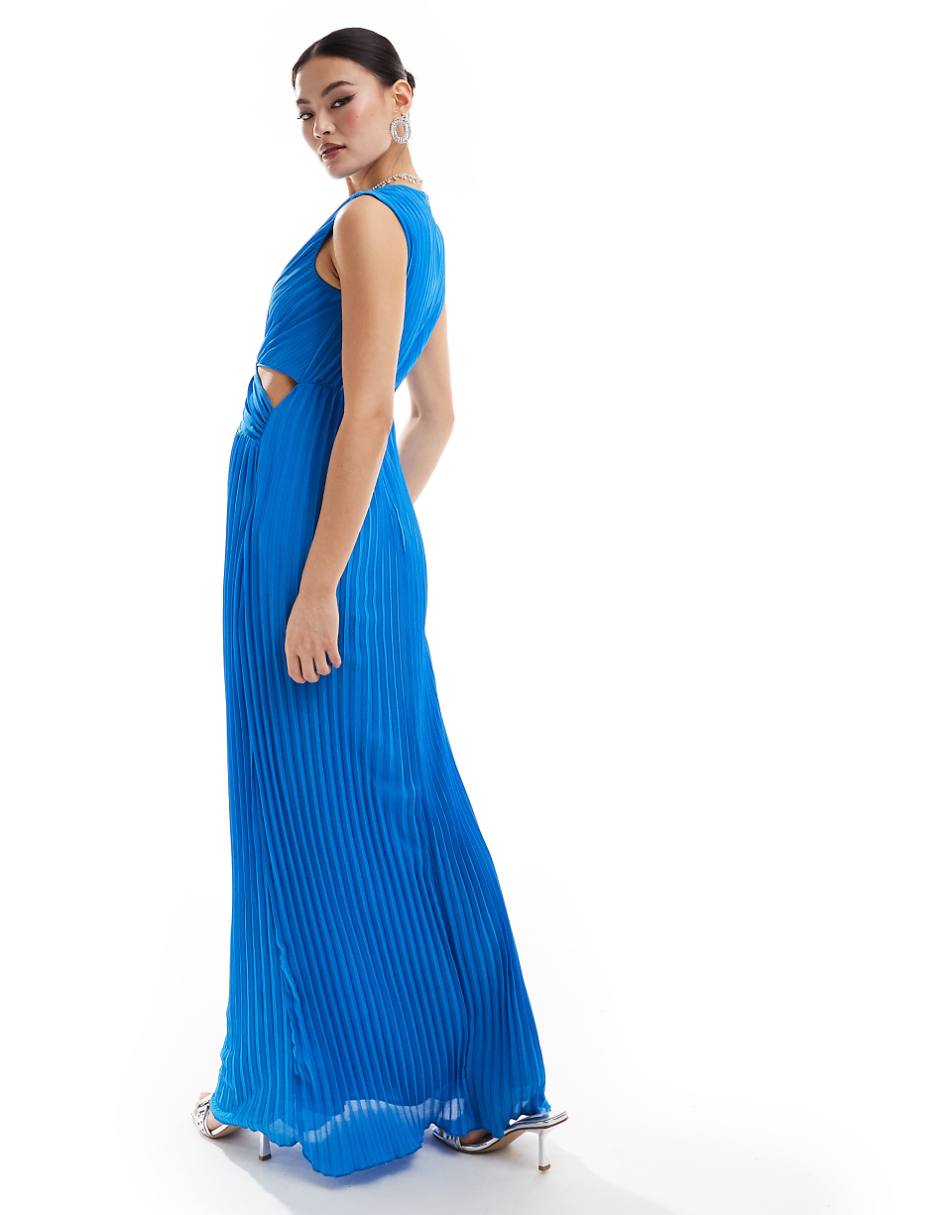 Style Cheat plisse maxi dress with cut out detail in cobalt